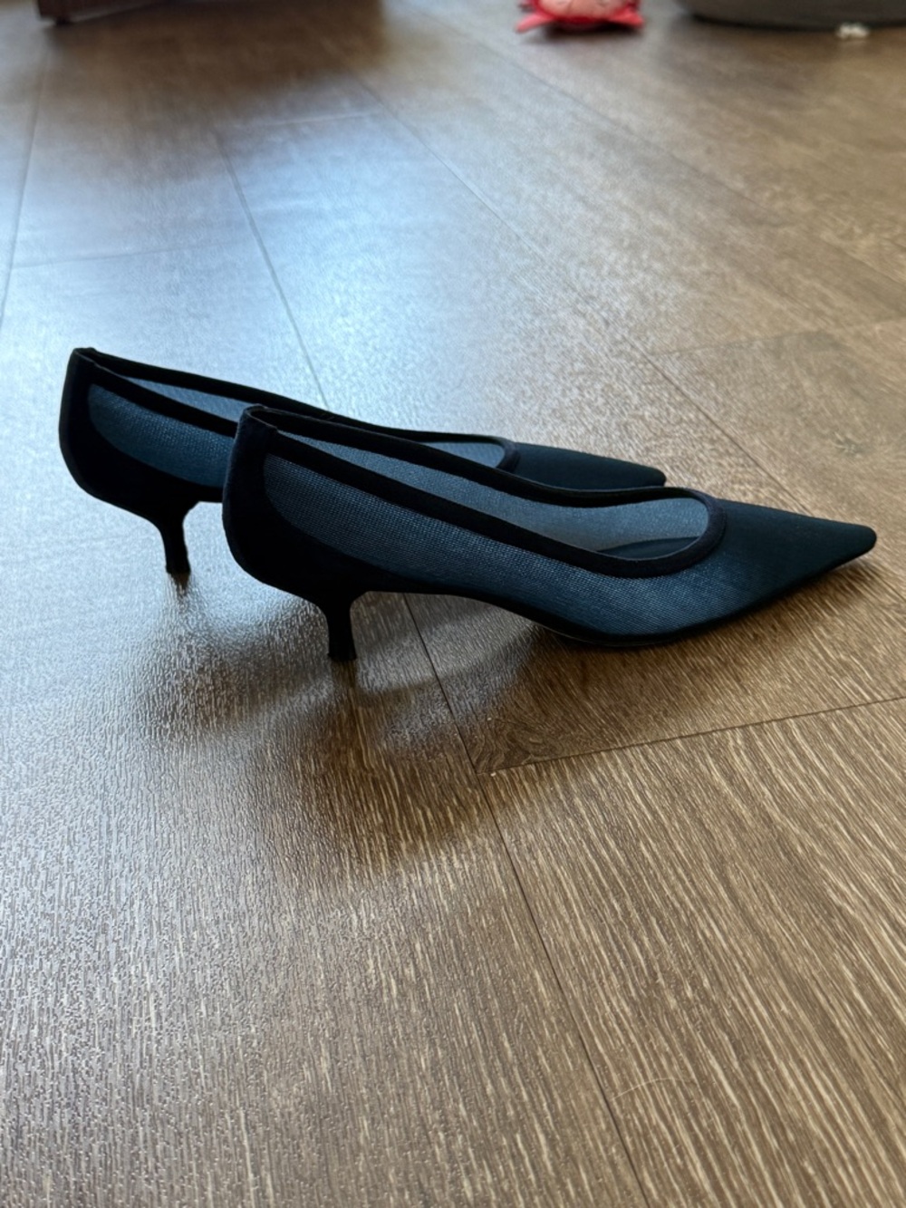 Stuart Weitzman Navy Mesh Pointed Kitten Heel Pumps